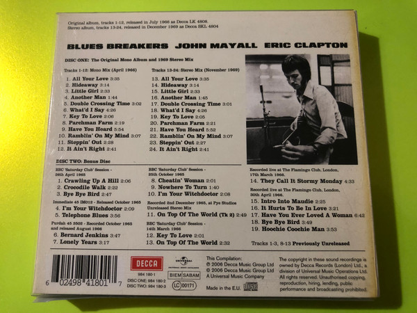 Decca: John Mayall's Blues Breakers with Eric Clapton Deluxe Edition Authgraphed 2-CD Set (602498418017)