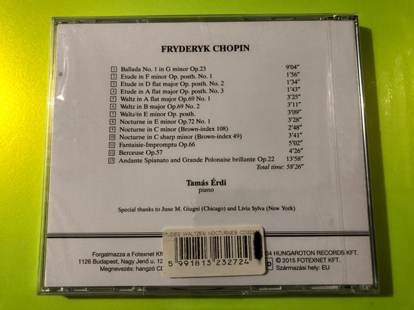 Tamás Érdi: Chopin – Etudes, Waltzes, Nocturnes Hungaroton Classic Audio CD (5991813232724.)