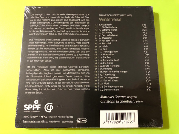 Franz Schubert: Winterreise Audio CD – Harmonia Mundi (Matthias Goerne) (3149020210727)