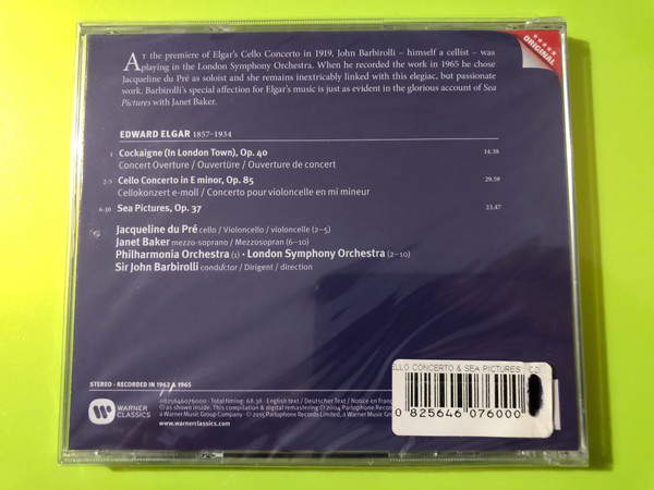 Elgar: Cello Concerto & Sea Pictures Classical Audio CD Warner Classics (0825646076000)