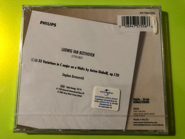 Philips Audio Classical CD: Beethoven Diabelli Variations by Stephen Kovacevich (The Originals Remastered) (028947575556)