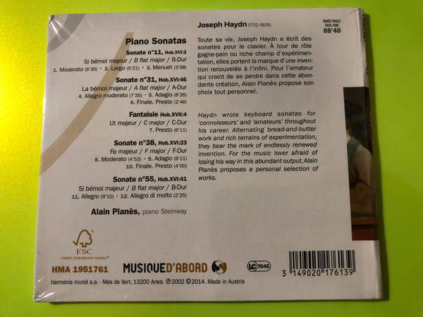 Harmonia Mundi Classical CD: Joseph Haydn Piano Sonatas by Alain Planès (Musique d'Abord Edition) (3149020176139)
