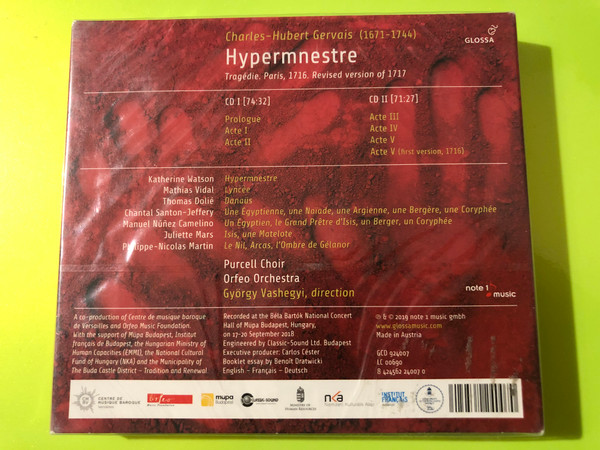 Glossa Classical 2-CD Box Set: Charles-Hubert Gervais: Hypermnestre by György Vashegyi (8424562240070)