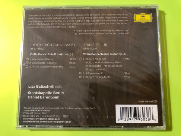 Deutsche Grammophon Classical CD: Tchaikovsky & Sibelius Violin Concertos by Lisa Batiashvili & Daniel Barenboim (028947960386)