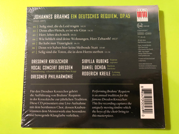 Johannes Brahms - Ein Deutsches Requiem Berlin Classics Classical Audio CD (885470005690)