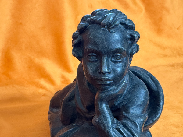 Kasli Art Casting Young Alexander Pushkin Reclining Metal Sculpture (YoungPushkinSculpture)