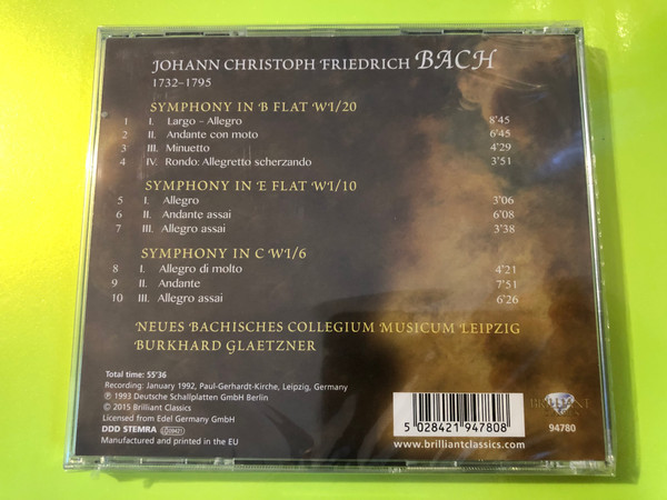 Brilliant Classics - J.C.F. Bach: 3 Symphonies - Neues Bachisches Collegium Musicum Leipzig - CD (5028421947808)
