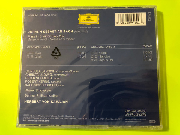 Deutsche Grammophon: J.S. Bach - Mass in B Minor BWV 232 - Karajan, Berliner Philharmoniker (2CD) (0028945946023) 