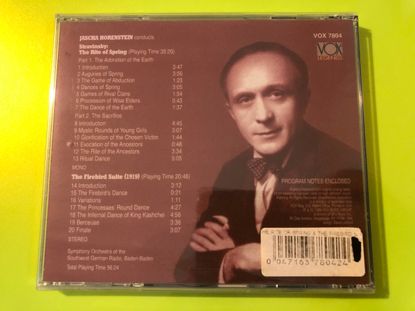 Vox Legends: Stravinsky — The Rite of Spring & Firebird Suite (1919) | Jascha Horenstein, Symphony Orchestra of the Southwest German Radio (Audio CD) (0047163780424) 