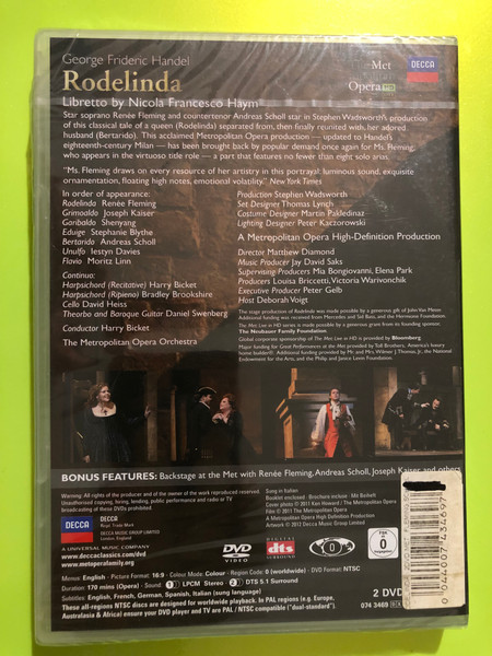 Decca: Handel — Rodelinda, Renée Fleming, Andreas Scholl, The Metropolitan Opera (2-DVD Set) (044007434697) 