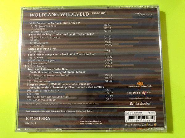 Etcetera: Wolfgang Wijdeveld — Lieder & Chamber Music (Audio CD) (8711801102870) 