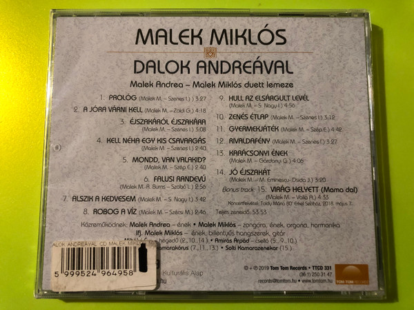 Malek Miklós — Dalok Andreával, Tom Tom Records (CD) (5999524964958.) 