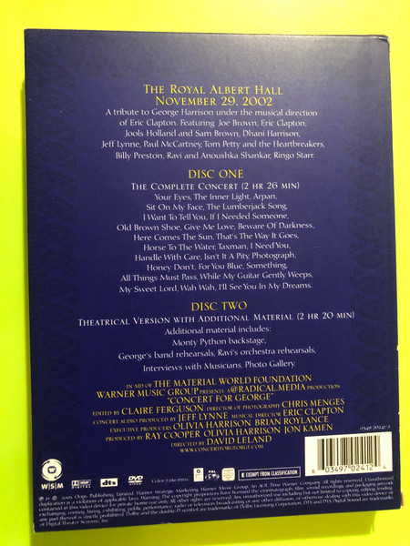 Warner: Concert for George, Warner Music Group (2 DVD Set, 2003) — George Harrison Tribute (0603497024124)