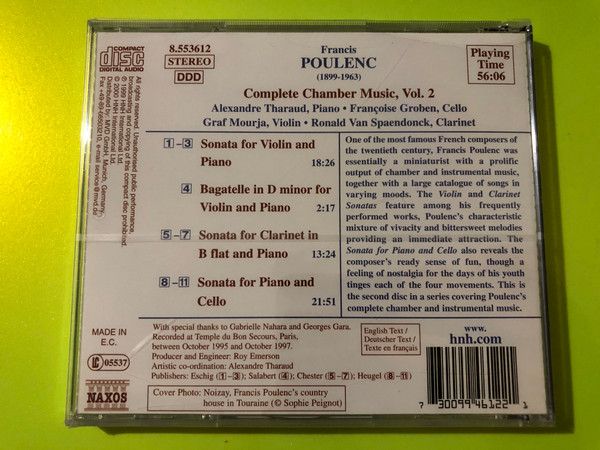 Naxos: Francis Poulenc — Complete Chamber Music, Vol. 2 (Audio CD) (730099461221) 