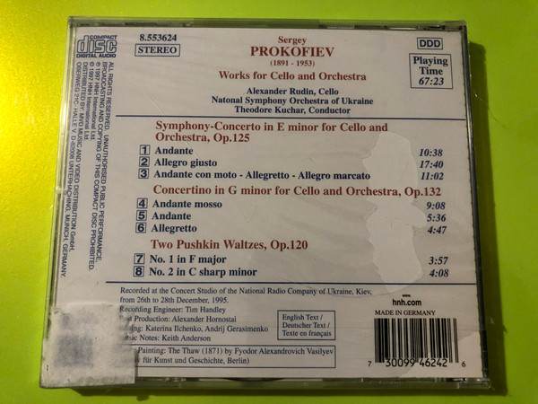Naxos: Sergey Prokofiev — Works for Cello and Orchestra (Audio CD) (730099462426) 