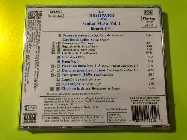 Naxos: Leo Brouwer — Guitar Music, Vol. 1 (Audio CD) (730099463027) 