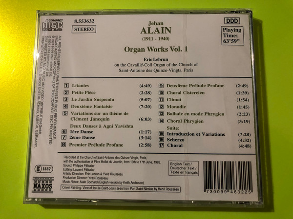Alain: Organ Works Vol 1 CD 1997 Naxos Eric Lebrun