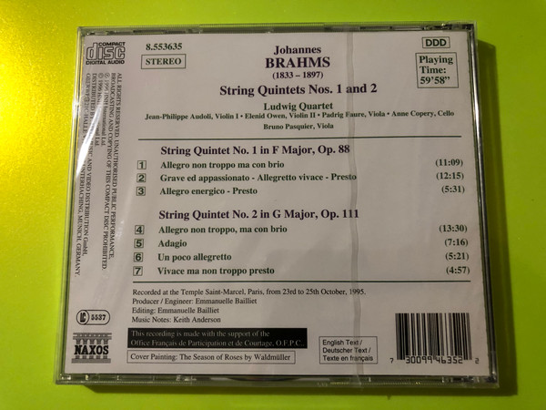 Johannes Brahms — String Quintets Nos. 1 and 2, Naxos (Audio CD) (730099463522) 