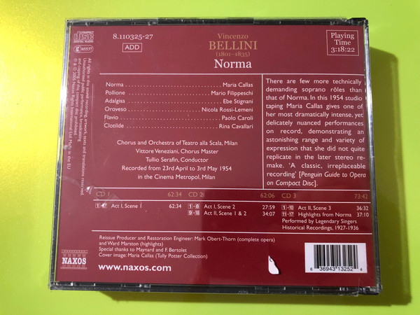 Maria Callas — Bellini: Norma, Naxos Historical (3CD Box Set) (6369431325247) 