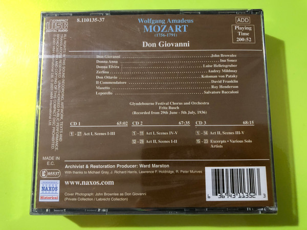 Mozart: Don Giovanni – Brownlee, Souez, Busch, Naxos Historical (3CD) (636943113523) 