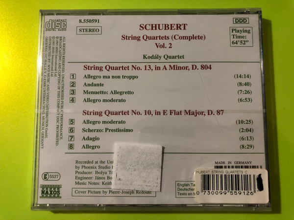 Schubert: String Quartets (Complete) Vol. 2 – Kodály Quartet, Naxos (CD) (0730099559126) 
