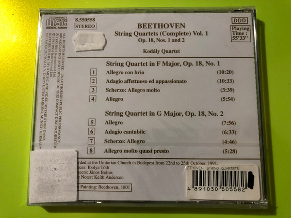 Beethoven: String Quartets (Complete) Vol. 1, Op. 18 Nos. 1 & 2 – Kodály Quartet, Naxos (CD) (4891030505582) 