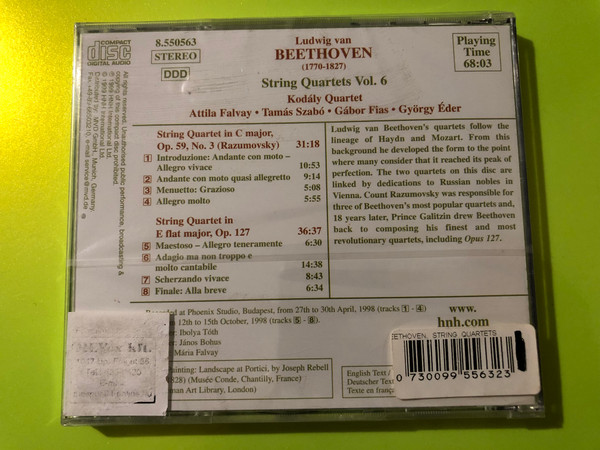 Beethoven: String Quartets Vol. 6, Op. 59 No. 3 'Razumovsky' & Op. 127 – Kodály Quartet, Naxos (CD) (0730099556323) 