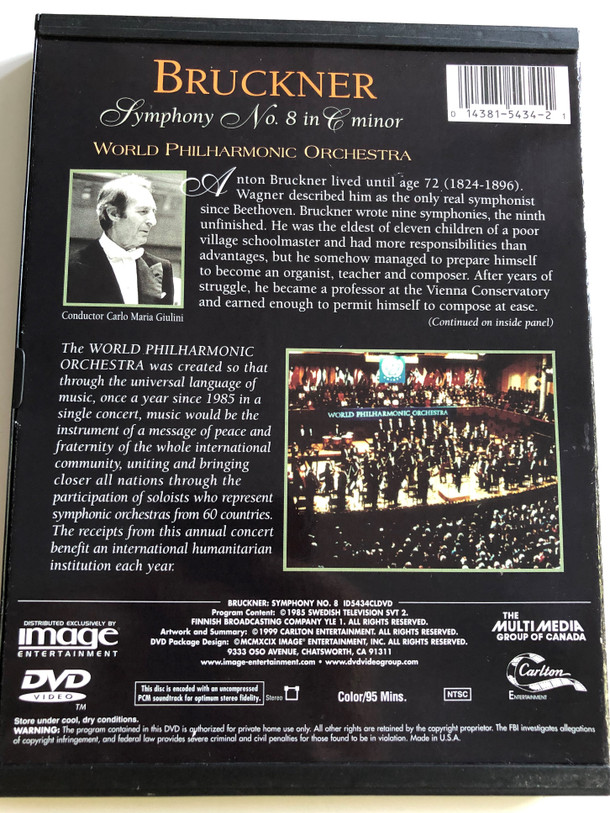 Bruckner - Symphony No. 8 DVD 1985 / World Philharmonic Orchestra / Conductor Carlo Maria Giulini (014381543421)