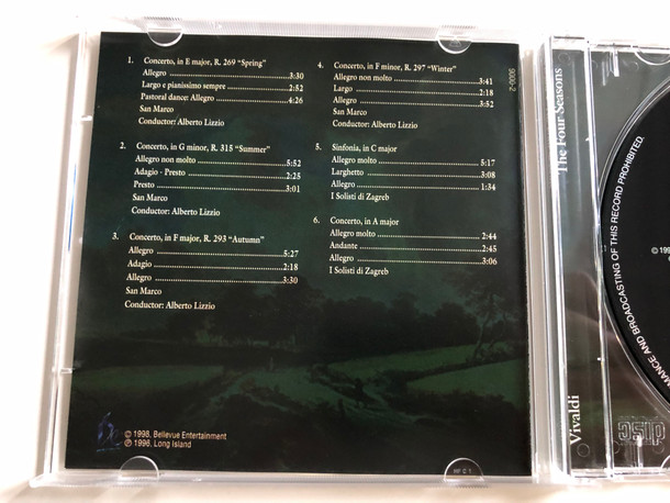 Vivaldi - The Four Seasons / I Solisti di Zagreb / Musici di San Marco / Conducted by Aberto Lizzio / Audio CD 1998 / Bellevue (5703976102888)