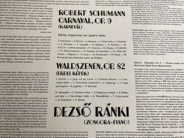 Dezső Ránki ‎– Schumann – Carnaval / Waldszenen / HUNGAROTON LP STEREO - MONO / SLPX 11659