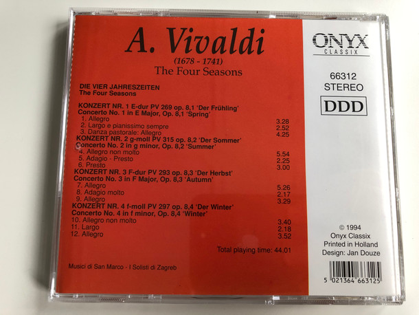 Vivaldi – The Four Seasons / Musici Di San Marco - I Solisti Di Zagreb / ONYX Classix ‎Audio CD 1994 Stereo / 666312