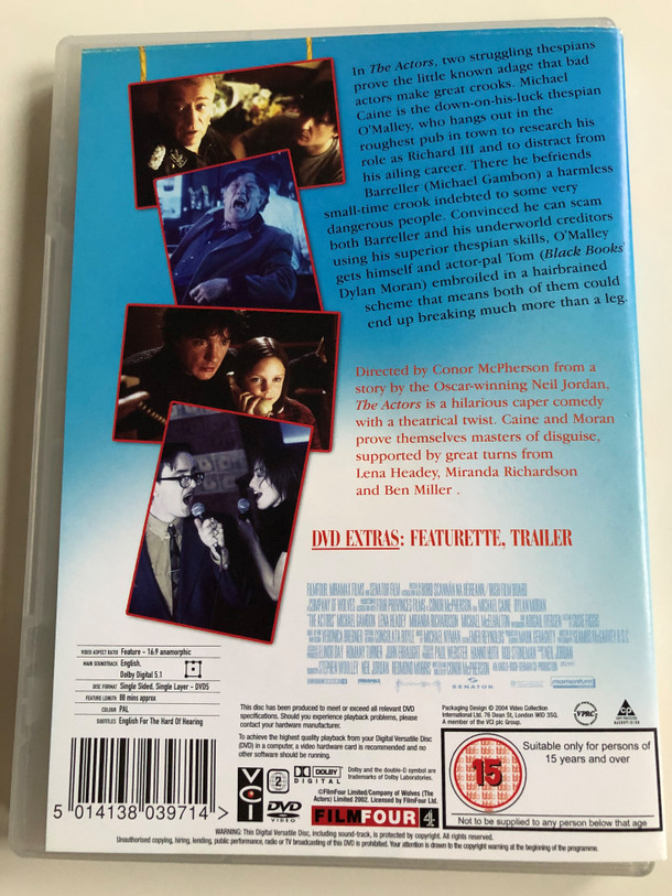 The Actors DVD 2003 / Directed by Conor McPherson / Starring: Michael Caine, Dylan Moran, Lena Headey, Michael Gambon (5014138039714)