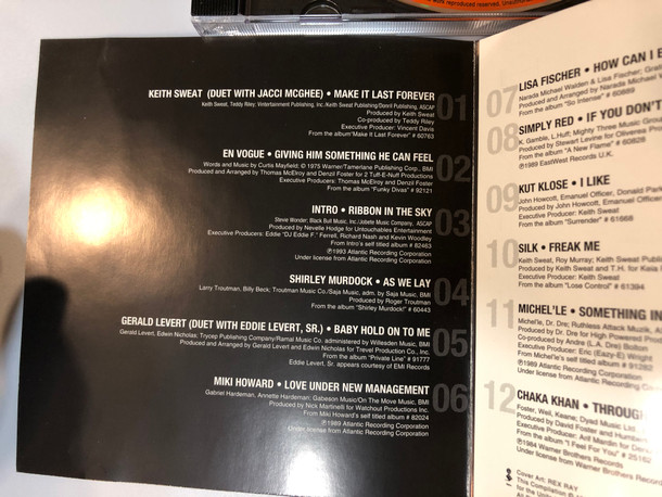 Maximum Slow Jams / Keith Sweat (duet with Jacci McGhee), En Vogue, Intro, Shirley Murdock, Gerald Levert (duet with Eddie Levert, sr.), Miki Howard, Lisa Fischer, Simply Red, Kut Klose, Silk / Elektra ‎Audio CD 1997 / 7559-62090-2
