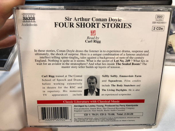 Sir Arthur Conan Doyle: Four Short Stories / The Horror of the Heights, The Terror of Blue John Gap, Lot No, 249, The Sealed Room / Read by Carl Rigg / Naxos 2x Audio CD 1995 / NA 205012