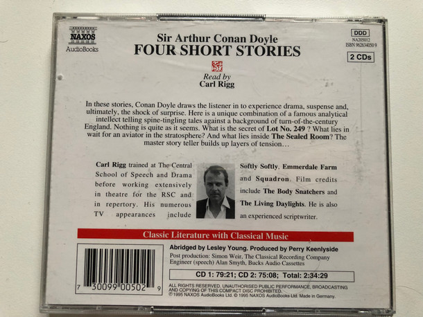 Sir Arthur Conan Doyle: Four Short Stories / The Horror of the Heights, The Terror of Blue John Gap, Lot No, 249, The Sealed Room / Read by Carl Rigg / Naxos 2x Audio CD 1995 / NA 205012