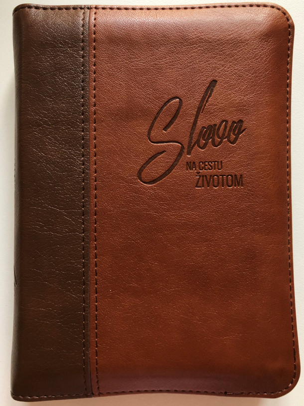 Slovak brown duotone Leather Bible with zipper / Slovo na Cestu Životom / Slovensky Ekumenicky Preklad / Ecumenical Translation / Slovenská biblická spoločnost 2020 (9788089846528)