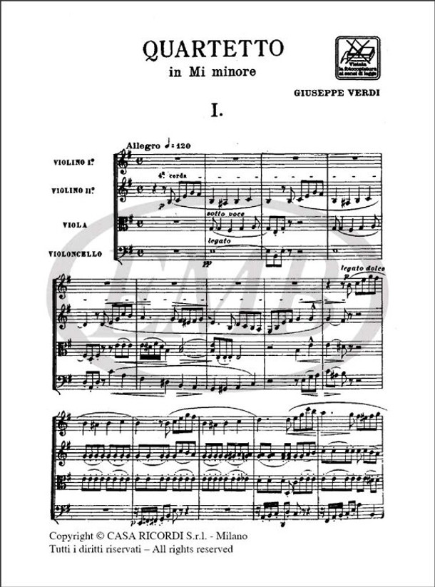 Verdi, Giuseppe: Quartetto in mi minore / per archi / score / Ricordi