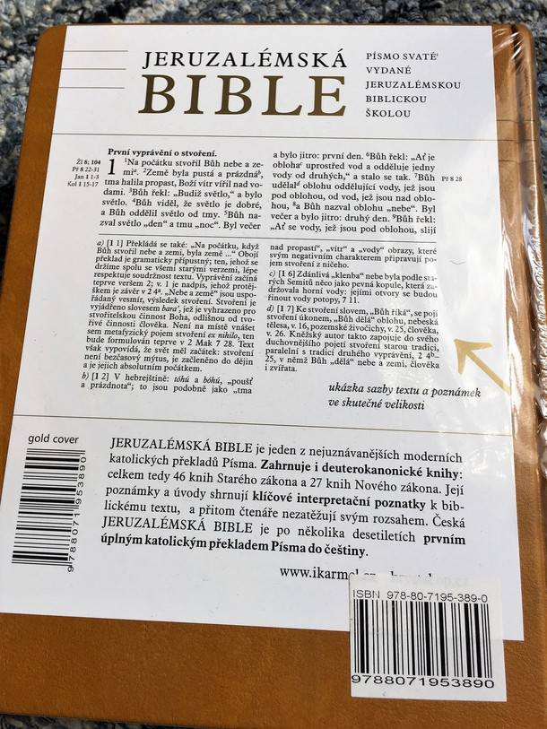 The Jerusalem Bible in Czech Language / Jeruzalémská Bible Písmo Svaté Vydané Jeruzalémskou Biblickou Školou / Leather Bound with golden edges, thumb index / Contains Deuterocanonical books (9788071953890)