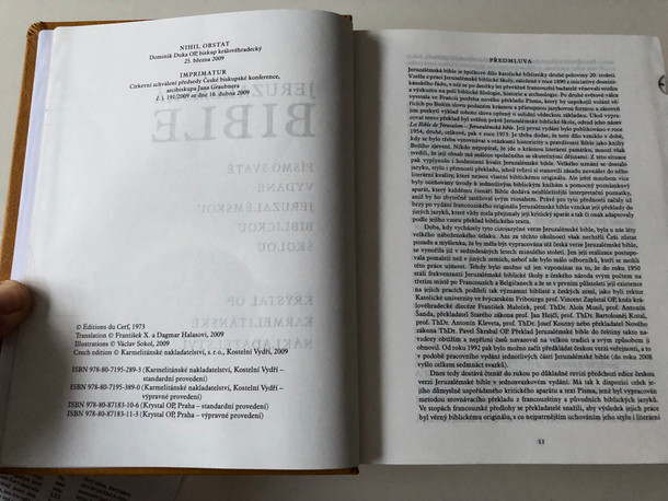 The Jerusalem Bible in Czech Language / Jeruzalémská Bible Písmo Svaté Vydané Jeruzalémskou Biblickou Školou / Leather Bound with golden edges, thumb index / Contains Deuterocanonical books (9788071953890)