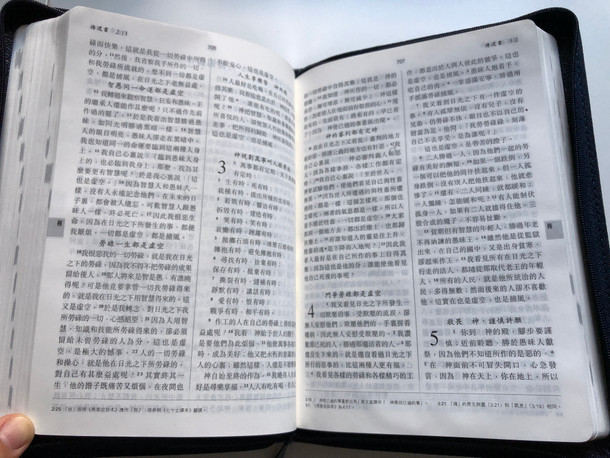 Navy Blue Leather bound Chinese Holy Bible - New Chinese Version (Shen edition) / Worldwide Bible Society 2001 / Leather bound with zipper and page indexes and silver edges / 如稻新譯本 (神字版) (9628623745)