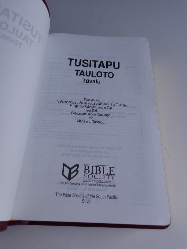 Tuvaluan Language Study Bible 64P / Tusitapu Tauloto Tuvalu / Golden Edges, Burgundy Leather Bound