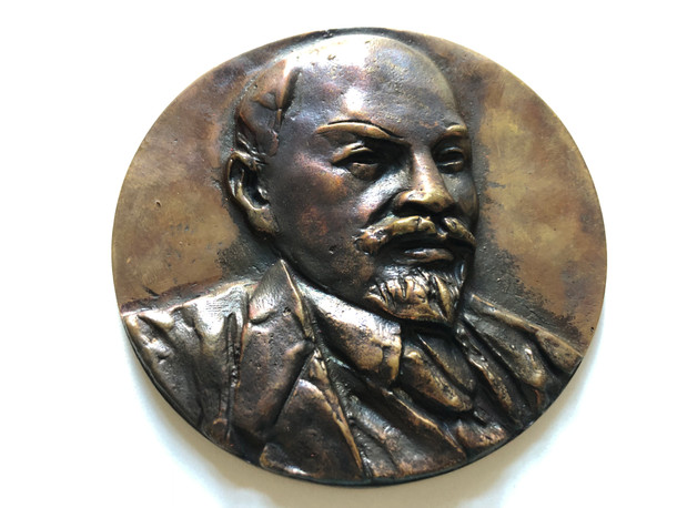 Lenin bronze plaque / patinated / Vintage Soviet Bronze Table Medal in Original Box CCCP (LeninBronzePlaque)