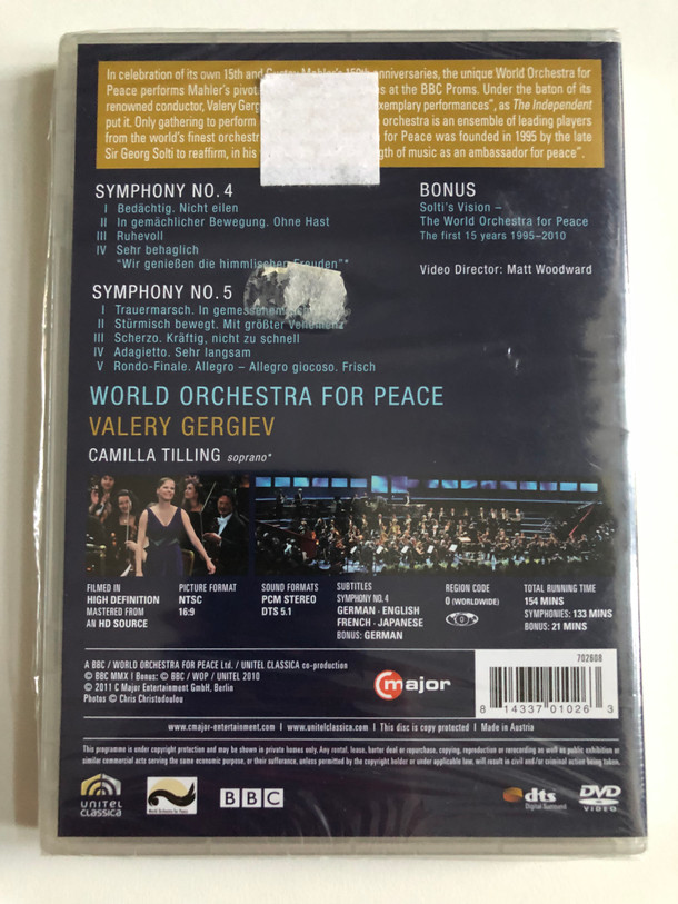 Mahler: Symphonies Nos. 4 & 5 - World Orchestra for Peace, Valery Gergiev (DVD) (814337010263)