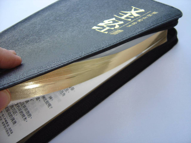 Chinese Bible, LARGE PRINT Black Zippered Leather, Gold Edges / Chinese Union Version with New Punctuation (CUNP)