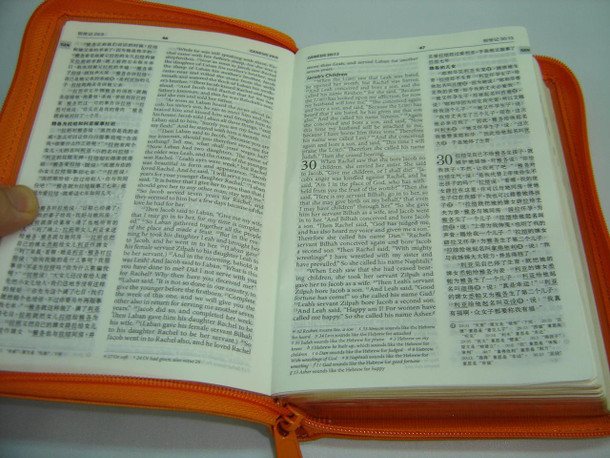 Chinese-English Bible, Orange Wood-Textured Zippered Vinyl with Golden Edges / English Standard Version (ESV)