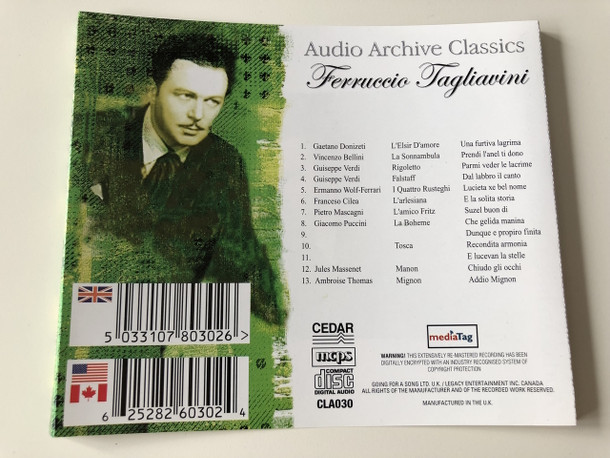  Audio Archive Classics: Ferruccio Tagliavini / AUDIO CD 2006 / Giuseppe Verdi, Vincenzo Bellini, Ermanno Wolf-Ferrari / Italian Operatic Tenor 