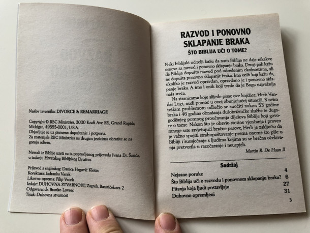 Razvod i Ponovno Sklapanje Braka - Što Biblija uči o tome? / Croatian Language Booklet / Divorce & Remarriage: What Does The Bible Teach? / Kurt De Haan / Paperback, 2004 