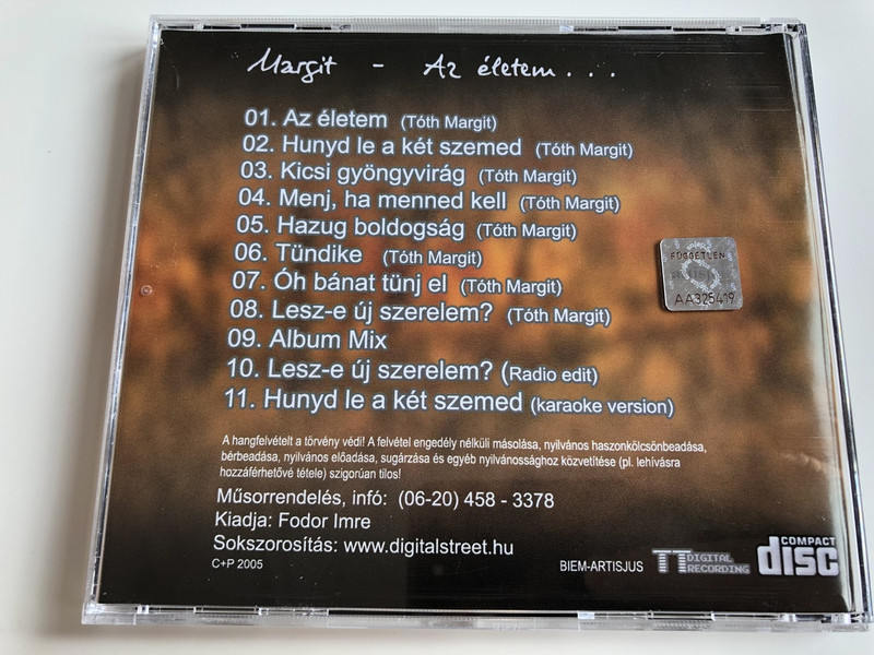 Margit - Az életem... / Audio CD 2005 / Made in Hungary / Margit Tóth is a Hungarian Author's Edition / Tilinger Attila, Fodor Imre (MargitAzéletem)