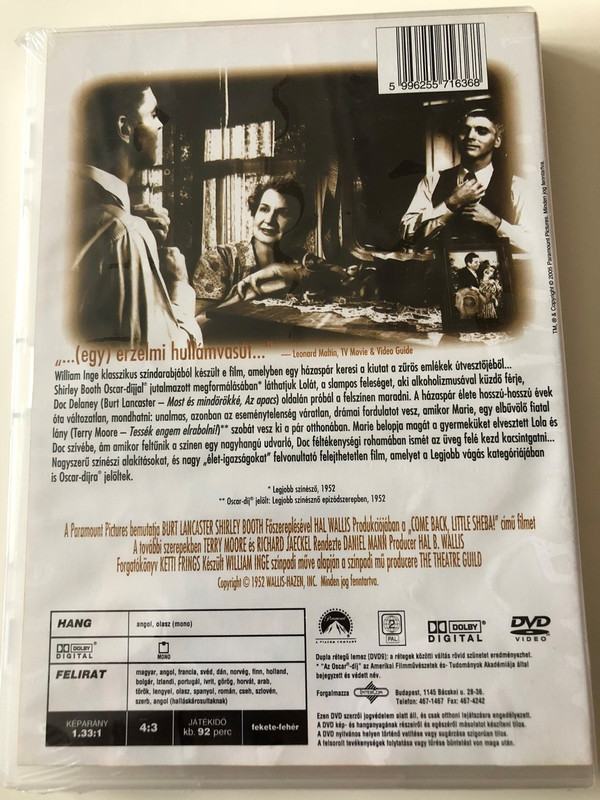 Come back, Little Sheba! DVD 1952 Térj Vissza, kicsi Sheba! / Directed by Daniel Mann / Starring: Burt Lancaster, Shirley Booth / 1952 Oscar Winner / Widescreen edition (5996255716368)