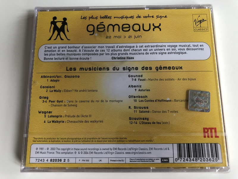 Gémeaux - LES PLUS BELLES MUSIQUES DE VOTRE SINGE / AUDIO CD 2004 / EMI RECORDS LTG / VIRGIN CLASSICS , EMI MUSIC FRANCE / RTL / Christine Haas (0724348203625)